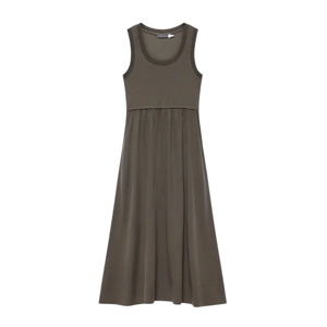 Mint Velvet Khaki Ruched Trim Cotton Midi Dress